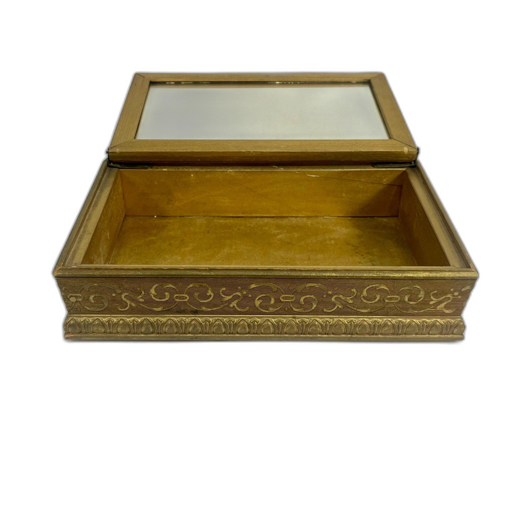 VTG Floral Wooden Jewelry Trinket Box Hinged Ornate Victorian Rose Vanity - Picture 5 of 10
